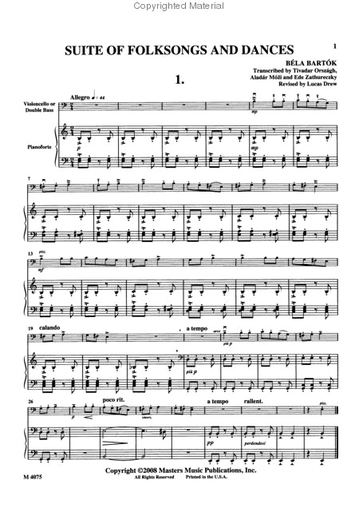 OUT OF PRINT: Bartok, Bela (Drew) : Folksong Suite (Bass & piano)