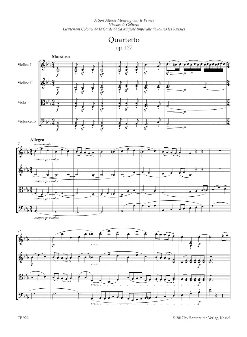 Beethoven (Del Mar): String Quartet, Op. 127, Urtext (study score) Barenreiter