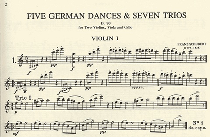 Schubert, F.: 5 German Dances and 7 Trios Op.90 for string quartet (parts)
