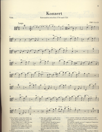 Telemann, G.P. (Schmidt, ed.): Concerto in G Major, urtext (viola & piano)
