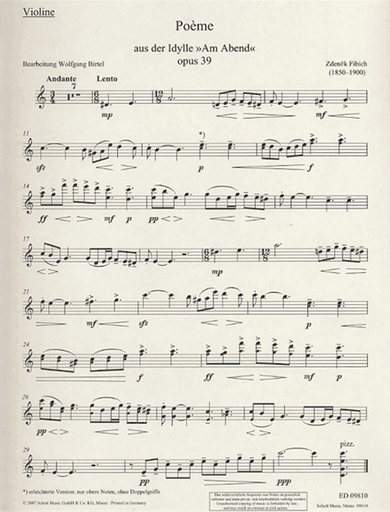 Fibich, Zdenek: Poem Op. 39 from ''At Twilight'' (violin & piano)