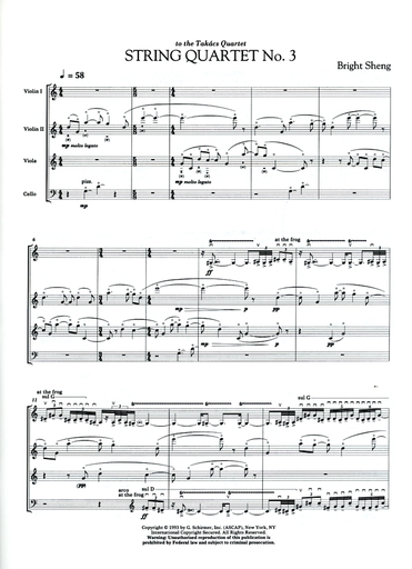 Sheng, Bright: String Quartet No. 3, score and parts