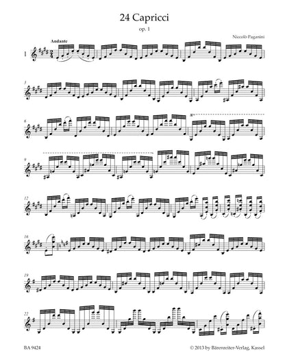 Paganini, Nicolo (Macchione): 24 Caprices for Violin Solo Op. 1, Barenreiter