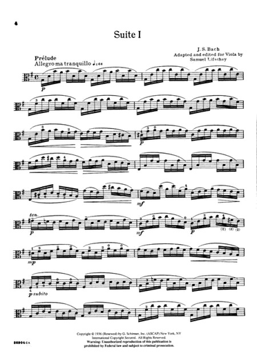 Bach, J.S. (Lifschey): Six Cello Suites transcribed for the Viola