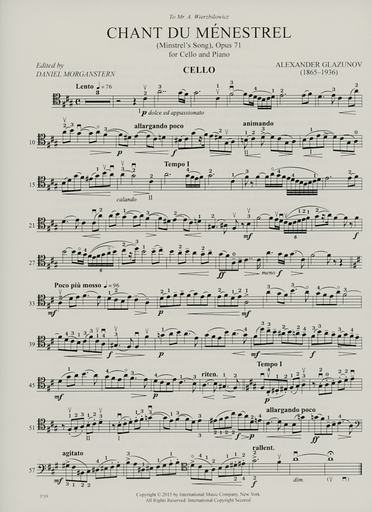 Glazunov, Alexander (Morganstern): Chant du Menestrel-Minstrel's Song Op. 71 (cello & piano)