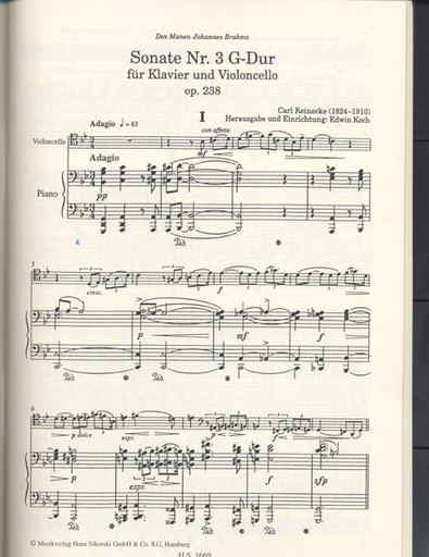 Reinecke, Carl: Sonata No. 3, Op. 238 in G major (cello & piano)