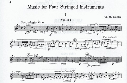 Loeffler, Charles Martin: Music for Four Stringed Instruments (string quartet) parts