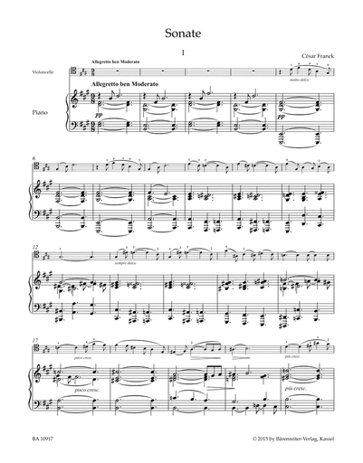 Franck, Cesar.: Sonata and Melancolie (cello and piano) Barenreiter Urtext