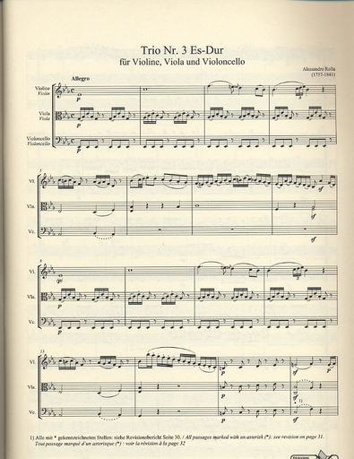 Rolla, Allesandro: Trio No. 3 in Eb Major (violin, viola, cello) score & parts