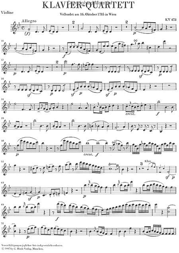 Mozart, W.A (Hertrich, ed.): Piano Quartets, K.478 and K.493, urtext (violin, viola, cello, and piano)