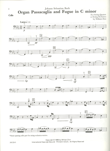Bach, J.S. (Zinn): Passaglia and Fugue in c minor transcribed for string quartet