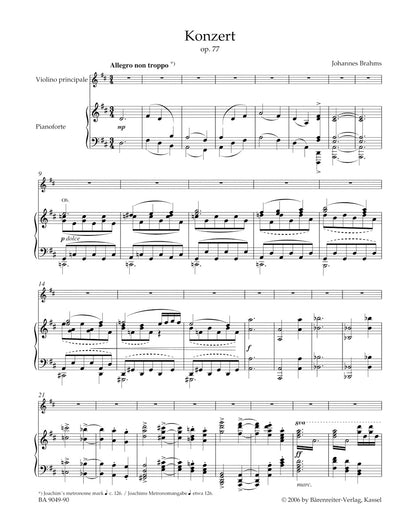 Brahms, Johannes (Brown): Concerto in D major Op.77 (violin & piano) Barenreiter Urtext
