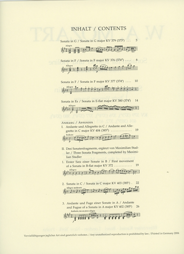 Mozart, W.A.: Early Viennese Sonatas (piano & violin) Barenreiter