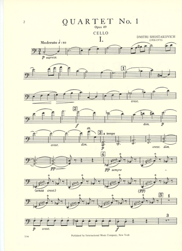 Shostakovich, Dmitri: String Quartet No.1 Op.49  (set of parts)