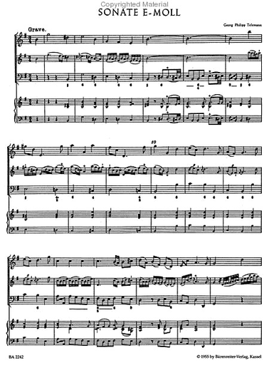 Telemann: Twelve Methodical Sonatas, Vol.2 E mi & D maj (violin & piano, cello) Barenreiter