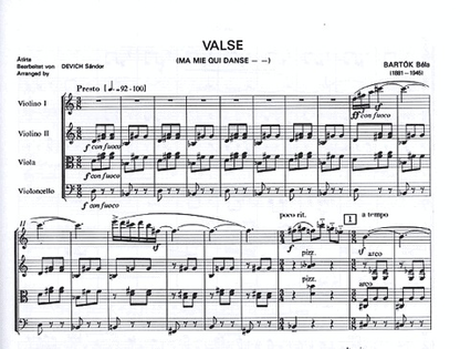 Bartok, Bela: Valse (Ma mie qui danse... from the 14 Bagatelles) Op.13 (string quartet)