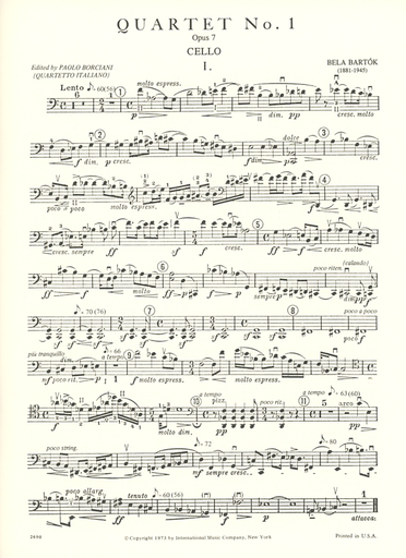 Bartok, Bela: String Quartet No. 1 Op. 7 (set of parts)