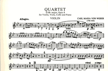 Weber, Carl Maria von: Piano Quartet in Bb major Op.8 (violin, viola, cello, piano)
