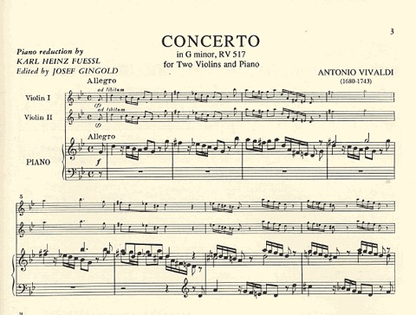 Vivaldi, Antonio: Concerto in g minor F.I.#98 (2 violins & piano)