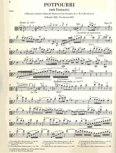 Hummel, J.N. (Gertsch/Steiner): Potpourri, Op.94, ''Fantasy'' - Urtext (viola, and piano reduction)
