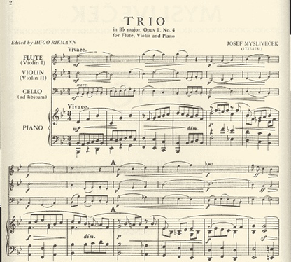 Myslivecek, Josef: Trio Op.1 No.4 in Bb (2 violins & piano, cello ad lib)