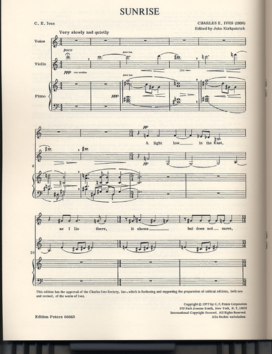 Ives, C.: Sunrise (Voice, Violin & Piano, score only)
