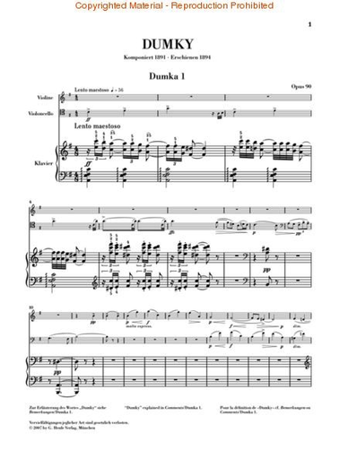 Dvorak: Trio in E minor, Op. 90, "Dumky", urtext (violin, cello, and piano)