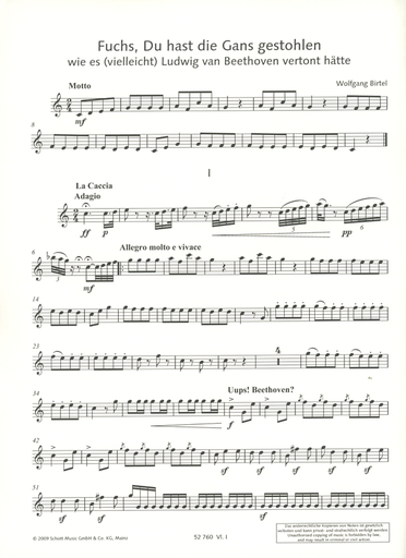 Birtel, W.: Fox, You've Stolen the Goose as Ludwig van Beethoven could (possibly) have composed it (string quartet) score and parts