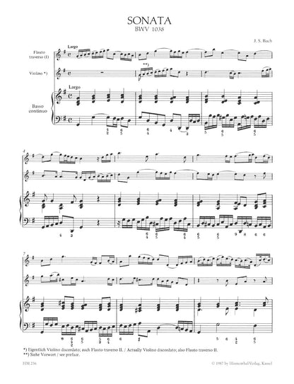 Bach, J.S.: Triosonate for flute, violin and Basso Continuo (keyboard & optional cello) Barenreiter