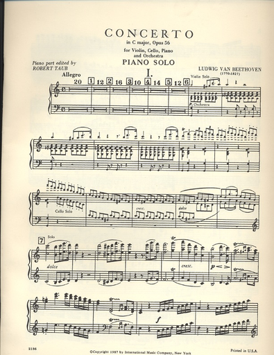Beethoven, L.V. (Oistrakh, Taub): Concerto in C Major for Pianoforte, Violin, Violoncello, and Orchestra, Op.56 ''Triple Concerto'' urtext (violin, cello, piano, & piano reduction)