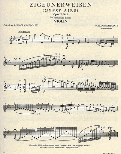 Sarasate (Francescatti): Zigeunerweizen (Gypsy Airs) Op.20 (Violin & Piano)