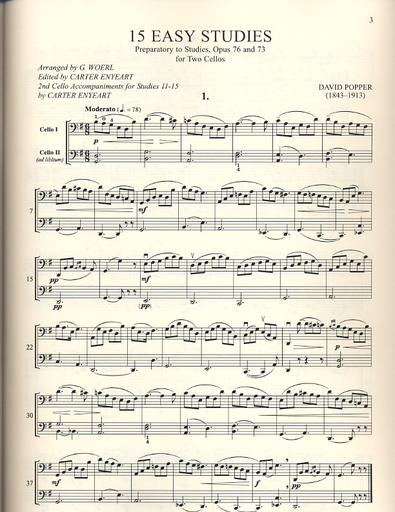 Popper, David: (Enyeart), 15 Easy Studies Preparatory to Op. 76 and 73 (2 cellos)