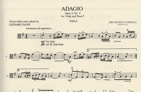 Corelli, Arcangelo: Adagio Op.5 #5 (viola & piano)