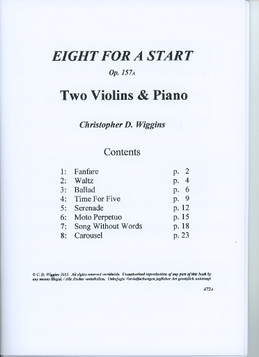 Wiggins, Christopher: Eight for a Start, Op.157A (2 violins & piano)