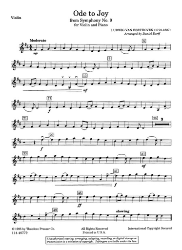 Beethoven, L.van: Ode to Joy arr. for Violin and piano
