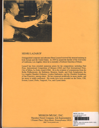 Lazarof, Henri: Chronicles (violin, viola, cello) score & parts