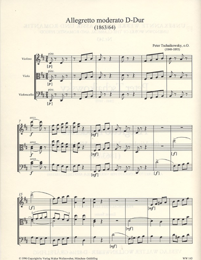 Tchaikovsky, P.I.: Allegro moderato-1864/5 (violin, viola, cello) score & parts