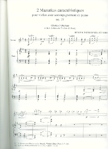 Wieniawski, Henri: Deux mazurkas caracteristiques (Two Mazurkas Caracteristiques), op. 19 (violin and piano)