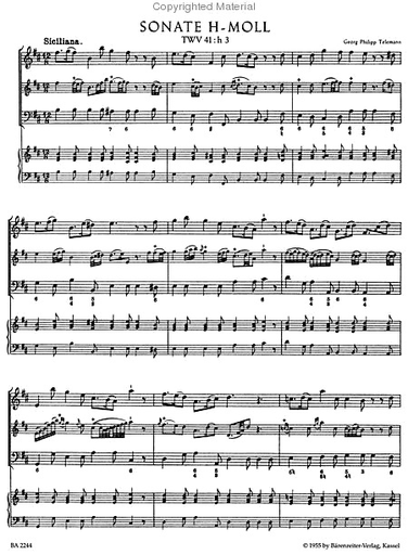 Telemann: Twelve Methodical Sonatas, Vol.4 B & C minor (violin & piano, cello) Barenreiter