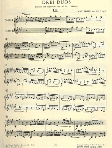 Reger, Max: Canons and Fugues in Old Style Op. 131 No. 3 (2 violins)