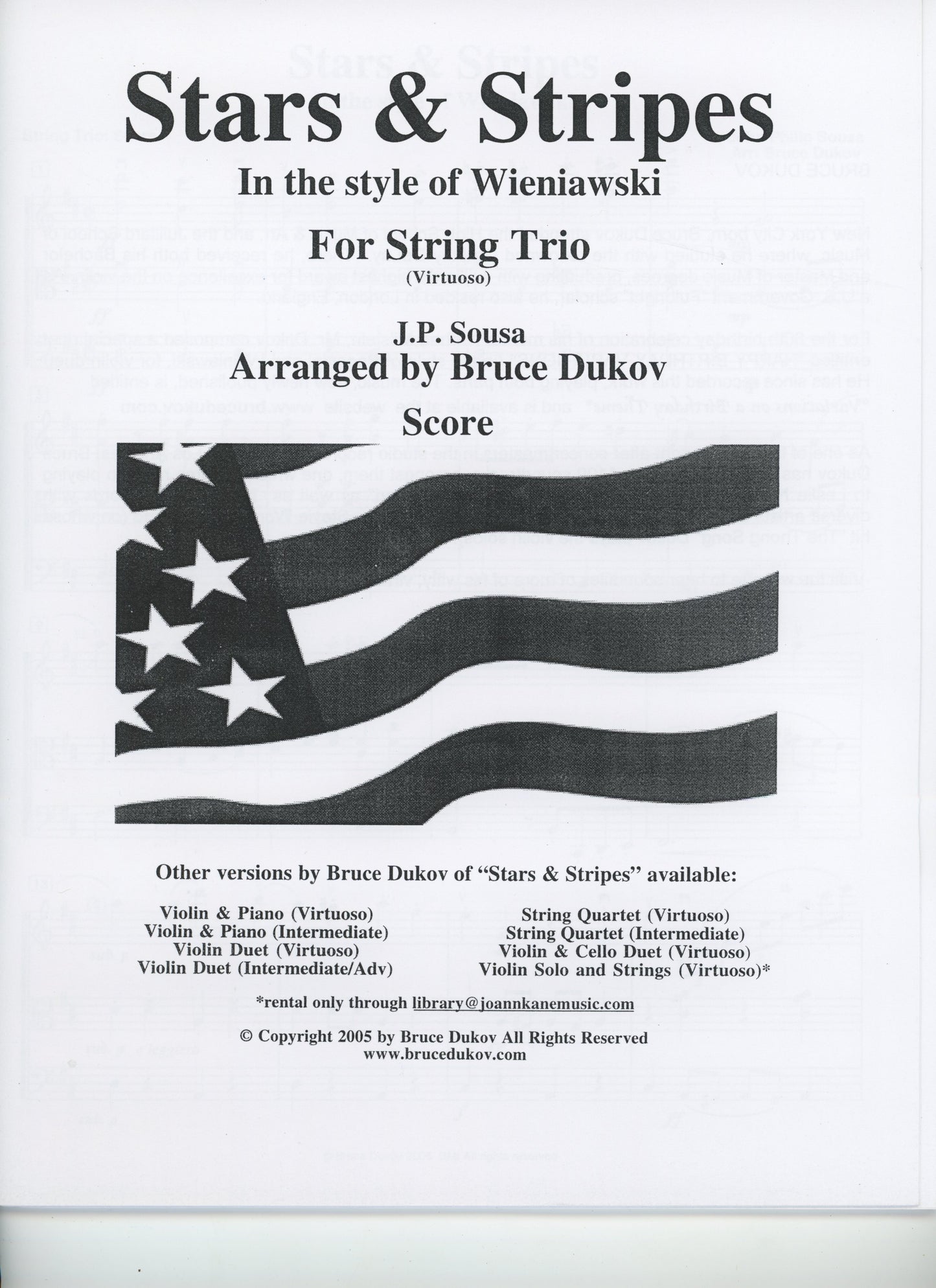 Sousa, J.P. (Bruce Dukov): Stars & Stripes Trio, in the style of Wieniawski, Virtuoso level, parts & score, (violin, viola, cello)