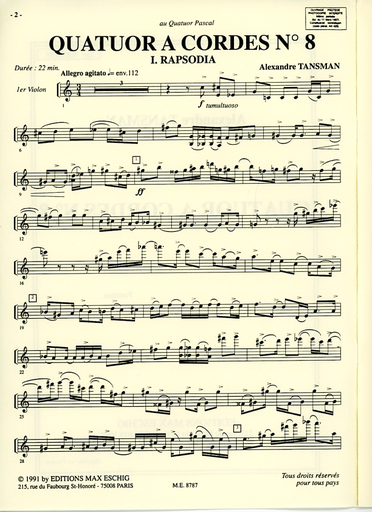 Tansman, Alexander: String Quartet No.8