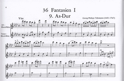 Telemann, G.P.: 36 Fantasias in 4 Volumes- Vol.2 #9-18 (2 violins)(flute & violin)