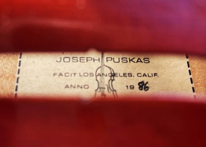 Joseph Puskas 15 1/2" viola, 1986, Los Angeles, USA, pristine condition, branded internally