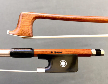 G. WERNER 4/4 Pernambuco viola bow, nickel mounted ebony frog, round stick