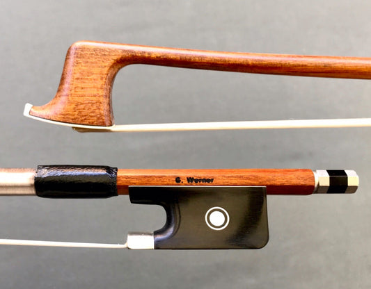 G. WERNER 4/4 Pernambuco viola bow, nickel mounted ebony frog, round stick