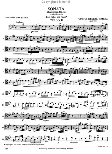 Handel, G.F.: Sonata in G minor Op.2 no. 8 (2 Cellos & Piano)
