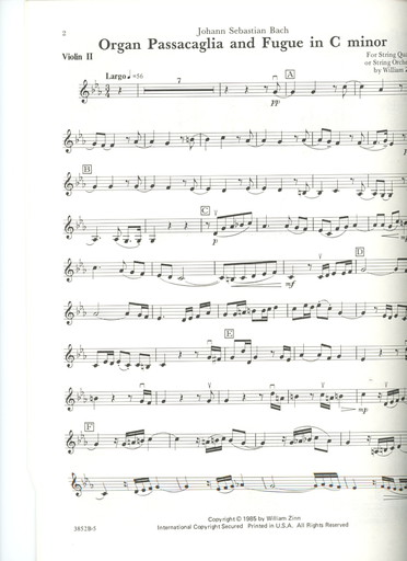 Bach, J.S. (Zinn): Passaglia and Fugue in c minor transcribed for string quartet