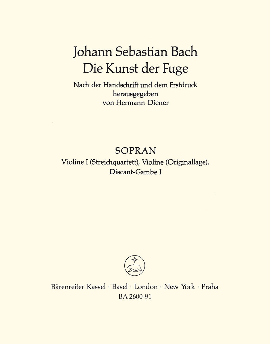 Bach, J.S.: The Art of the Fugue (Die Kunst der Fuge) set of parts (string quartet) Barenreiter