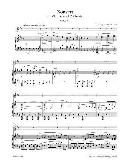 Beethoven, L. van (Del Mar): Violin Concerto in D Major, Op. 61 (violin & piano) Barenreiter Urtext